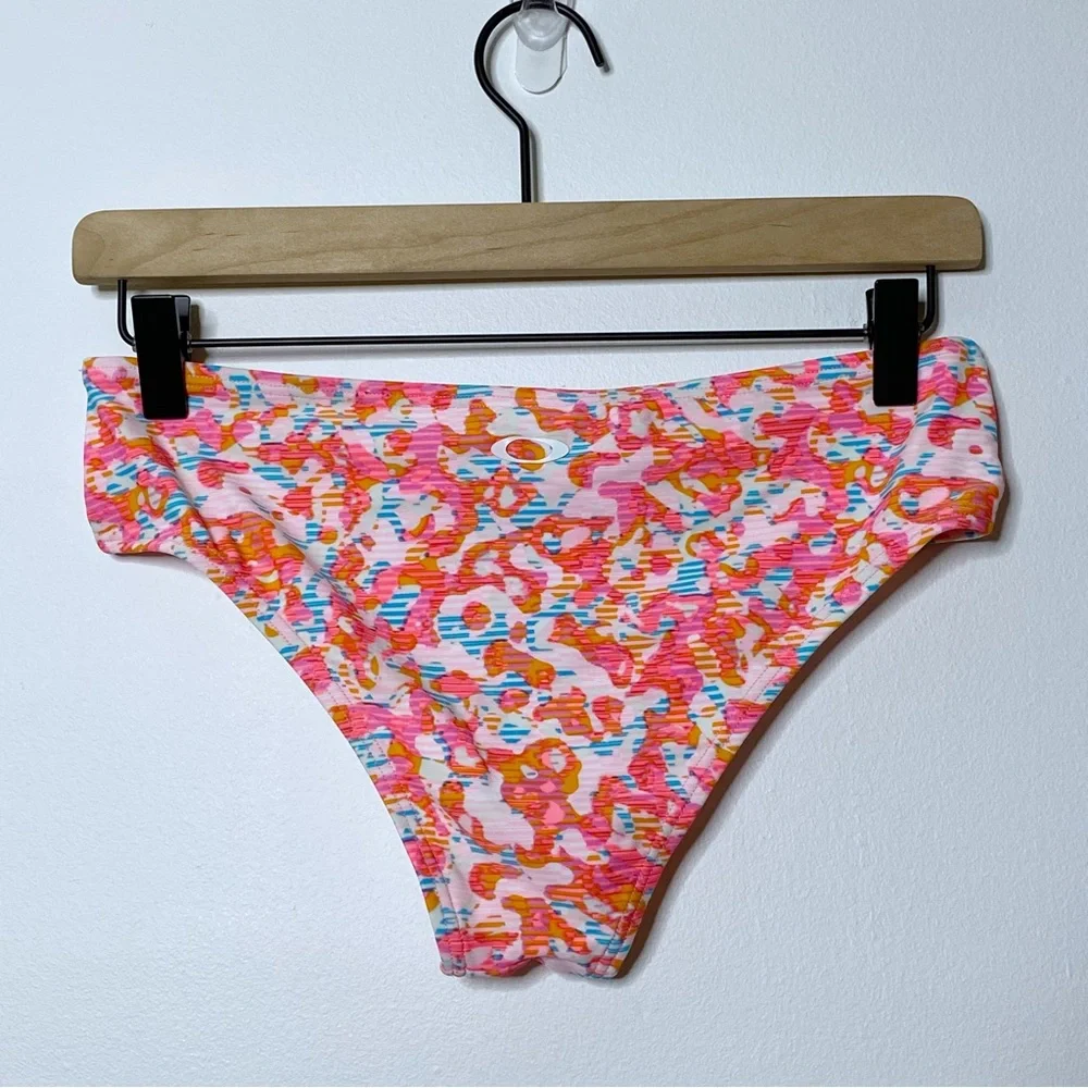 Oakley Pink Blue Striped Abstract Swim Bikini Bottoms - Small